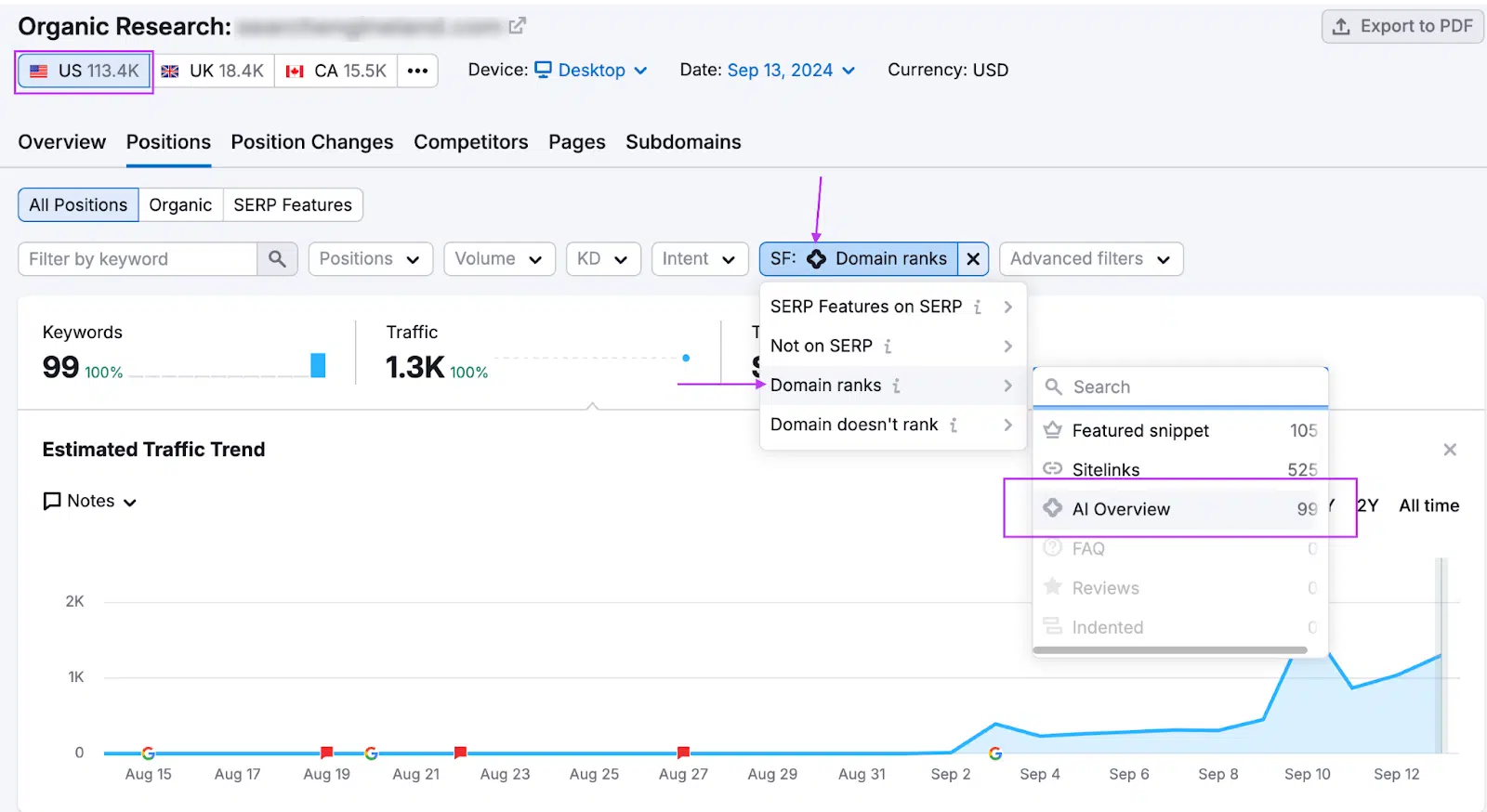 Semrush AI Overview tracking enhancement